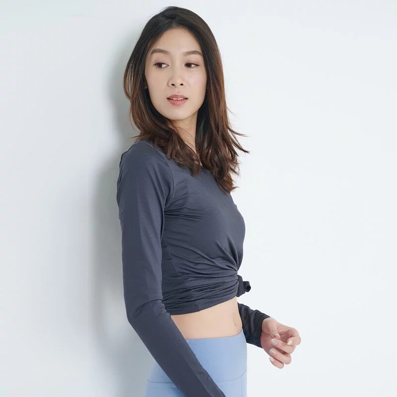 YOGA FLOW Ula Tshirt - 長袖圓領罩衫 - 石頭灰 Stone Gray, , large