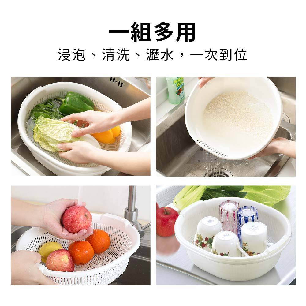 雙層瀝水籃 瀝水籃 洗菜籃 Sanada 日本製 水果籃 洗菜瀝水籃 D5550 D5524 雙層洗菜藍 Ho覓好物, , large
