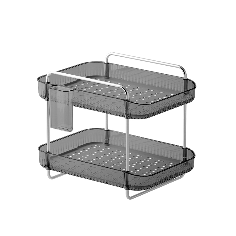 CafeDeck︱輕奢桌面雙層瀝水收納置物架【透明黑】 杯子收納 零食收納 文具收納 保養品收納, 透明黑, large