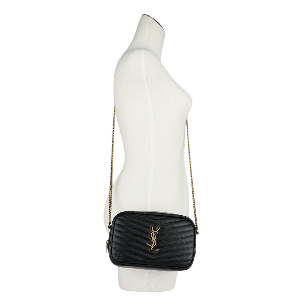 YSL Mini Lou 金字V紋小牛皮相機包/斜背包/黑色, , large