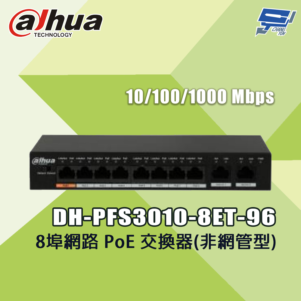 昌運監視器 大華 DH-PFS3010-8ET-96 8埠網路 PoE 交換器(非網管型), , large