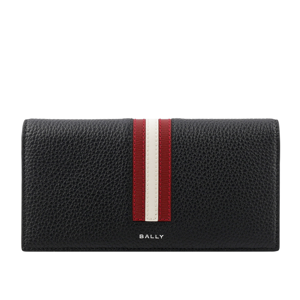 BALLY Ribbon 紅白條紋牛皮對開長夾/黑色, , large