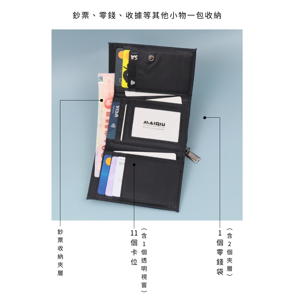 【MQ】Yamagata 細人字紋 蓋頭拉鍊短夾 學生錢包 日系 質感 尼龍錢夾 含雙層零錢收納層, , large