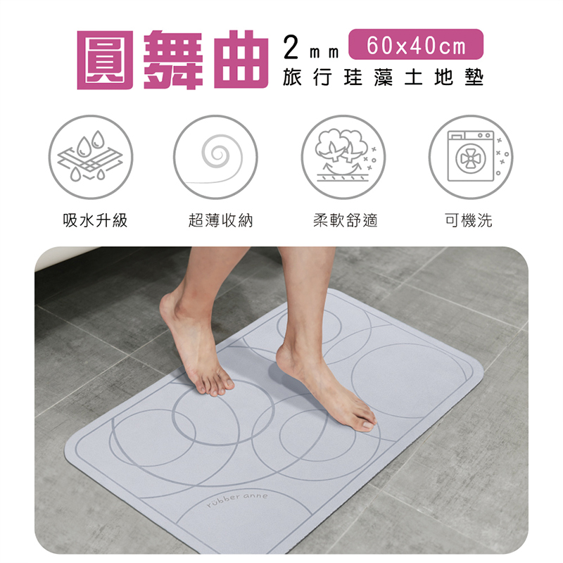 【怪獸】rubber anne 2mm 旅行軟式珪藻土吸水地墊 圓舞曲 (60x40cm) -草地綠, , large