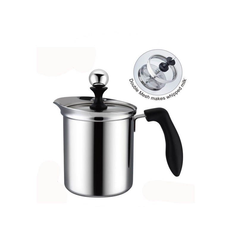 PEARL HORSE Double-Layer Milk Frother with Glass Lid – 400cc – TA-S-400-D, , large