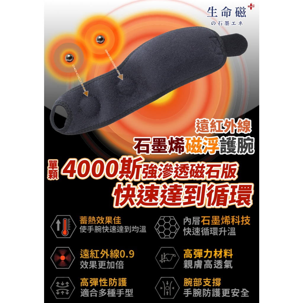 【生命磁】石墨烯 4000高斯磁石遠紅外線 強循溫感護腕 腕隧道 板機指 手腕痛 媽媽手 滑鼠手 電繪 護具, , large