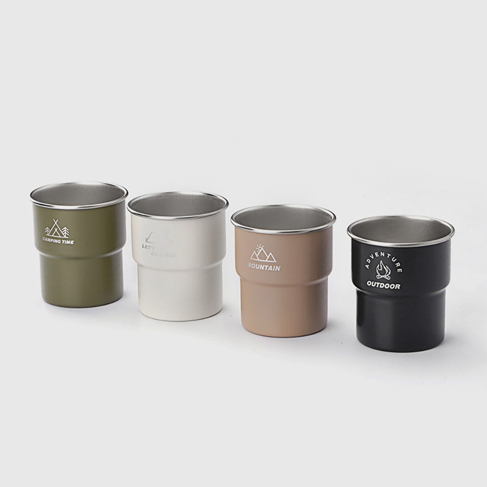 輕量疊放304 不鏽鋼露營階梯杯啞黑色1個裝（戶外階梯杯 露營疊放杯 輕量飲水杯 露營隨身杯）, , large