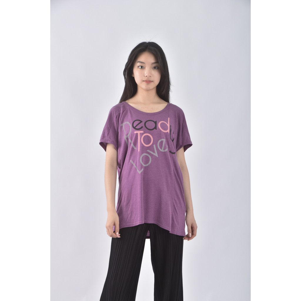 (M) frees shop棉質文字紫色短袖上衣二手衣