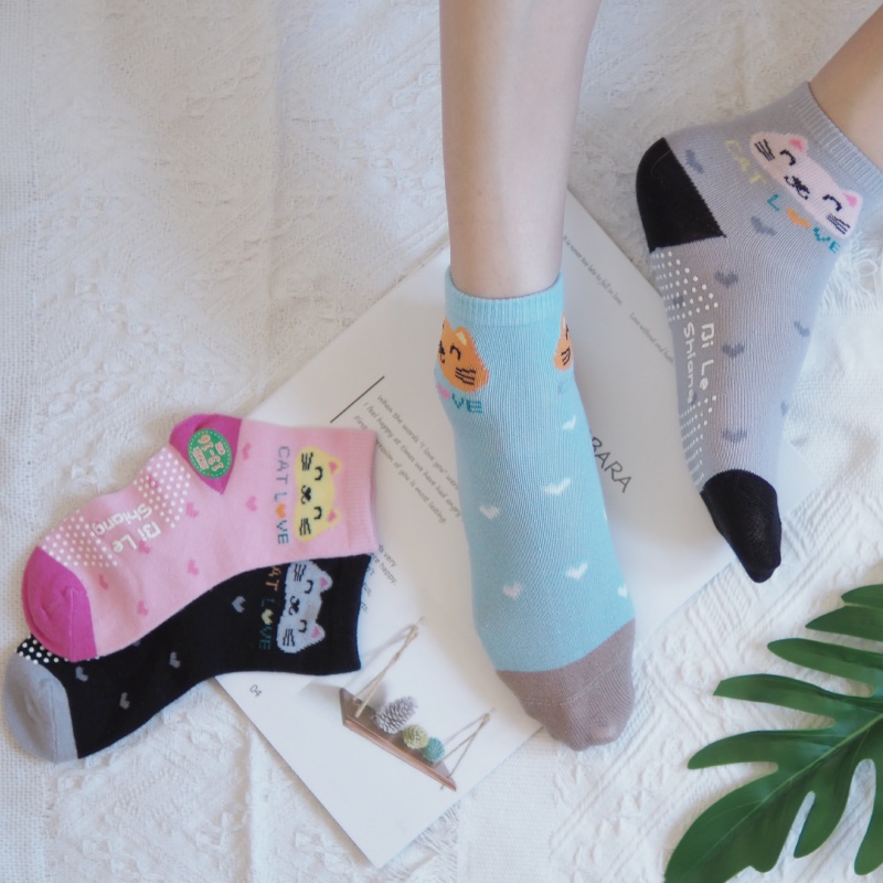 [Kaimei Cotton Industry] 10 pairs set, random and excellent, MIT made in Taiwan, pure cotton anti-slip children's socks, cute cat style, 13-16cm, , large