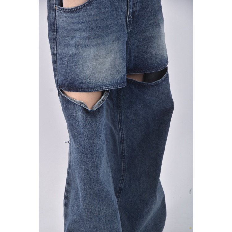 (M) sora x yoom高腰丹寧牛仔質感棉質純棉藍色長褲二手衣, , large