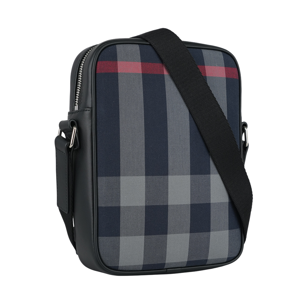 BURBERRY Paddy 格紋帆布及牛皮直式斜背包/海軍藍/灰色, , large