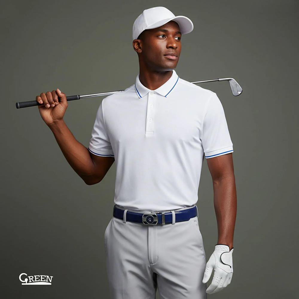 Green Golf 高爾夫 自動扣皮帶 腰帶 合成皮 磁吸球標 鋅合金帶扣 亮皮深藍, , large