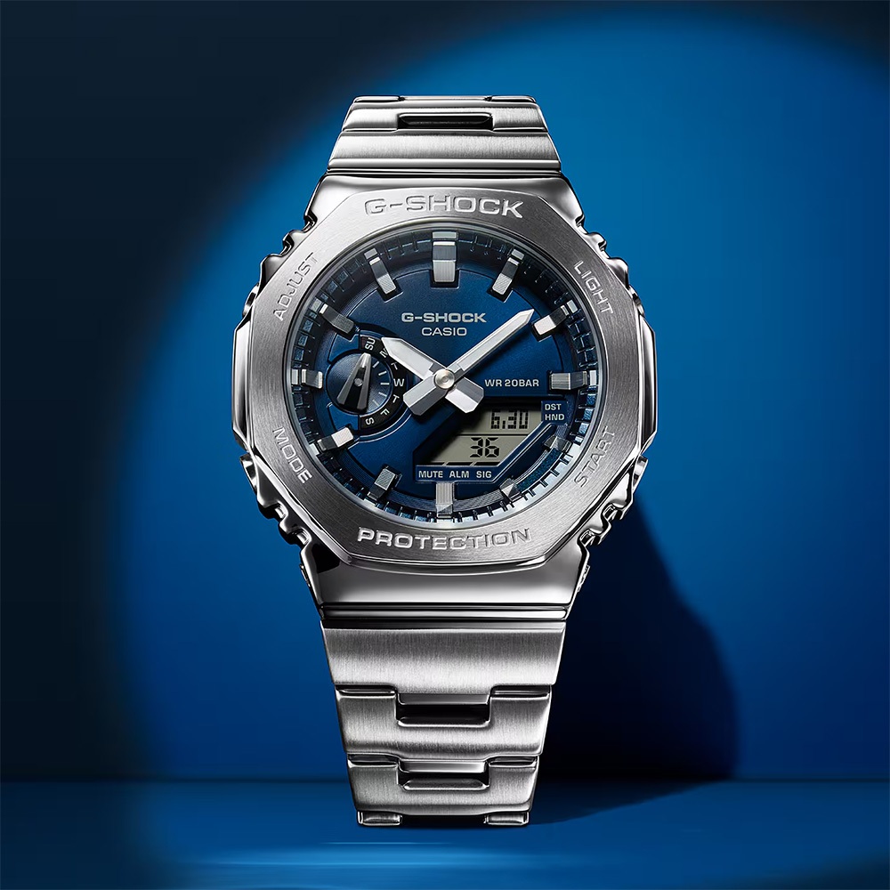 CASIO 卡西歐 G-SHOCK 金屬光系列八角雙顯電子錶手錶 GM-2110D-2B, , large