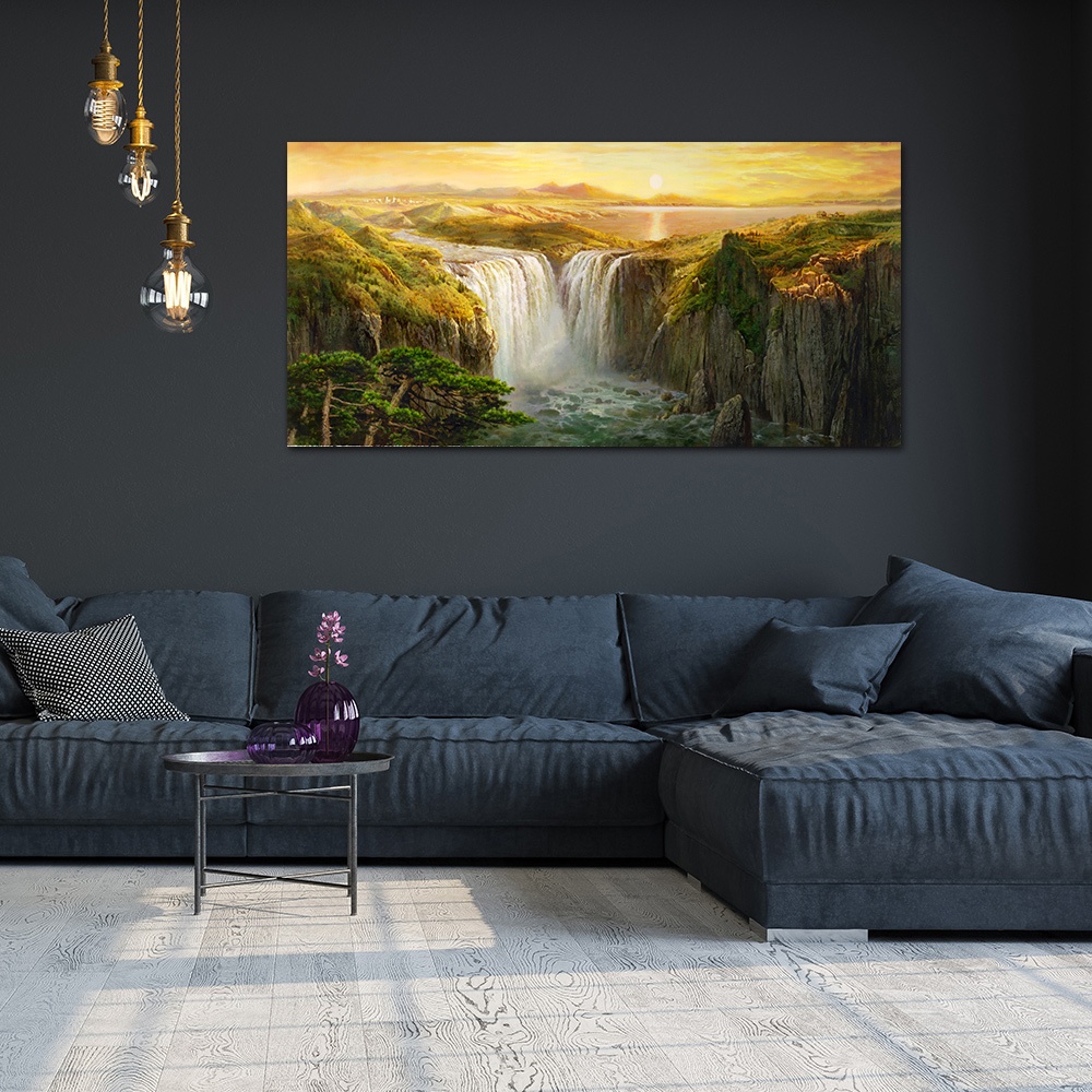 【御畫房】天瀑之三 國家一級畫師手繪油畫60×120cm(VF-149), , large