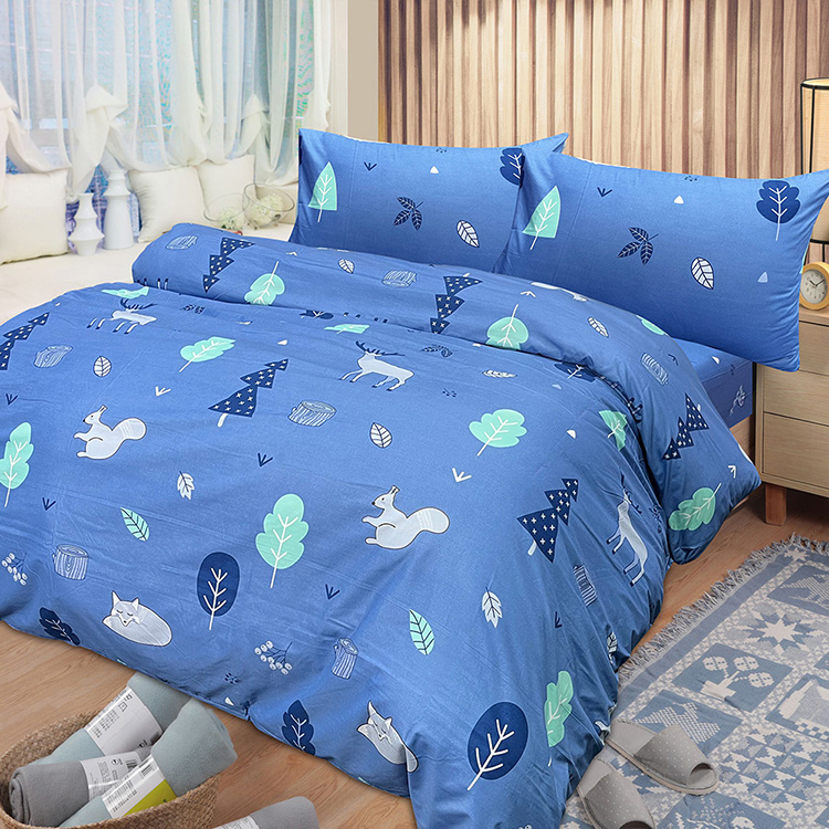 INDIAN_雪紡棉雙人床包被套組-藍色森林