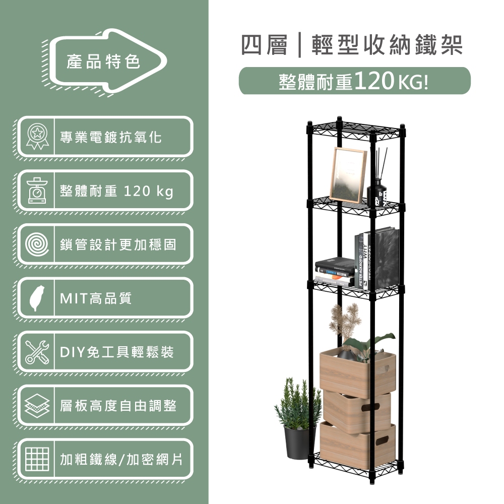 【KIWISH】35X20X150H 黑色四層架 收納架 展示架 鐵力士架 波浪架 架子 置物架 鐵架 層架, , large