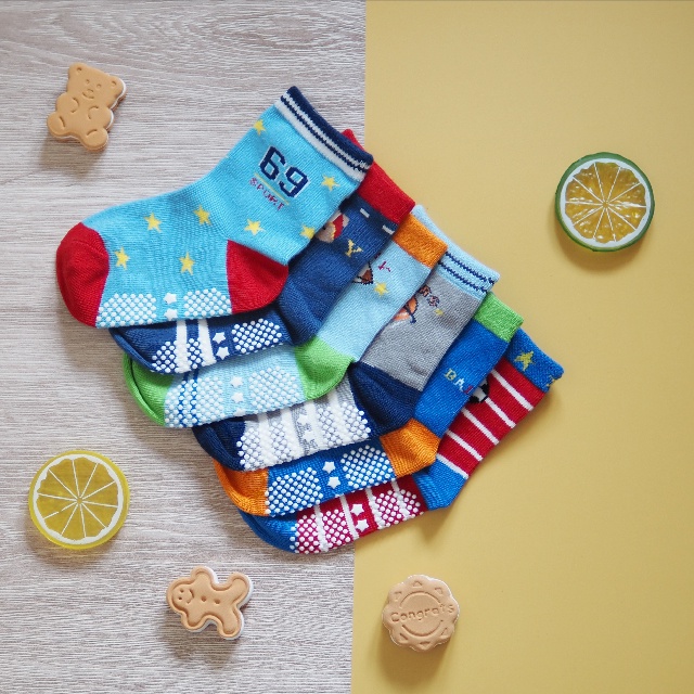 [Kaimei Cotton Industry] 10 pairs set, random and excellent, MIT made in Taiwan, pure cotton anti-slip children's socks - Bears move 11-13cm, , large