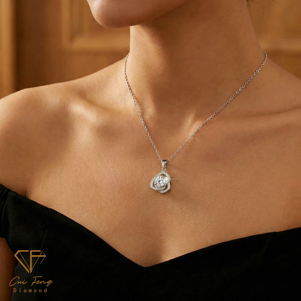 【CF鑽飾】項鍊 莫桑鑽《白茶花語》1克拉 項墜, , large