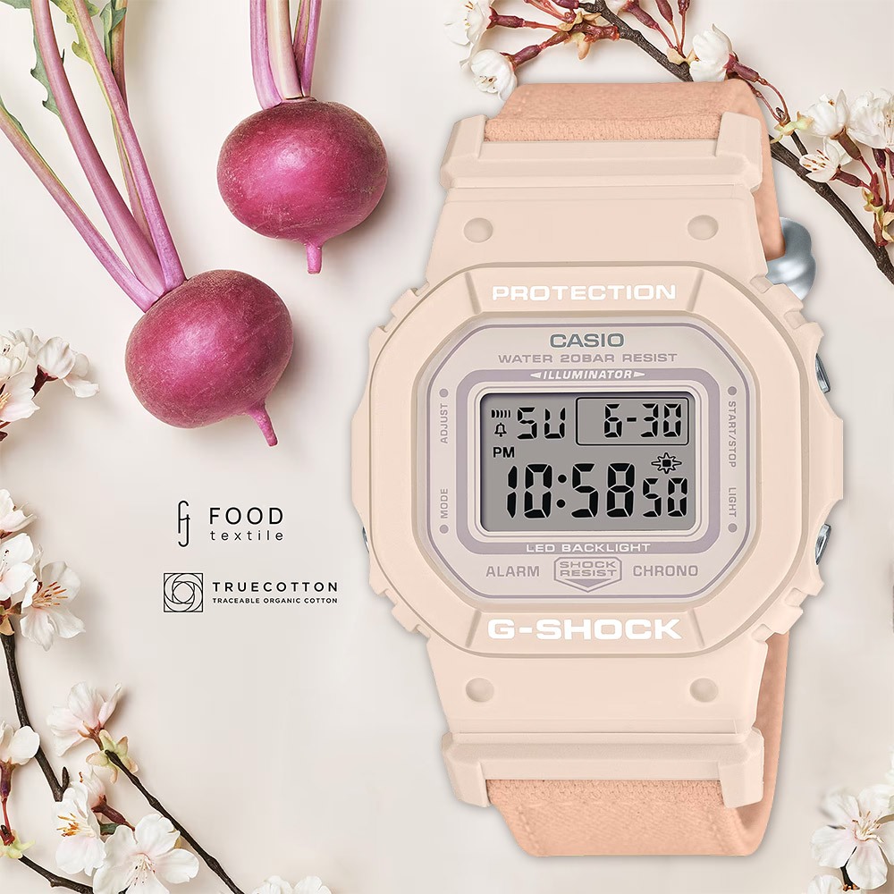 CASIO 卡西歐 G-SHOCK 自然系列 櫻花粉 布質錶帶方型女錶 GMD-S5600CT-4, , large