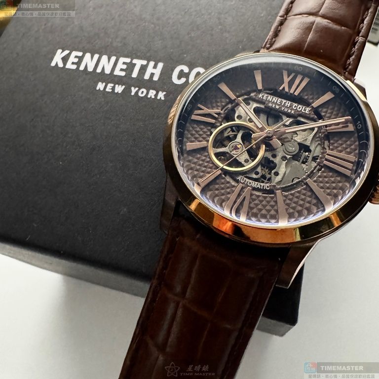 [星晴錶業]Kenneth Cole手錶,44mm,KCWGE2122404古銅色錶面玫瑰金錶殼咖啡色真皮皮革錶帶款, , large