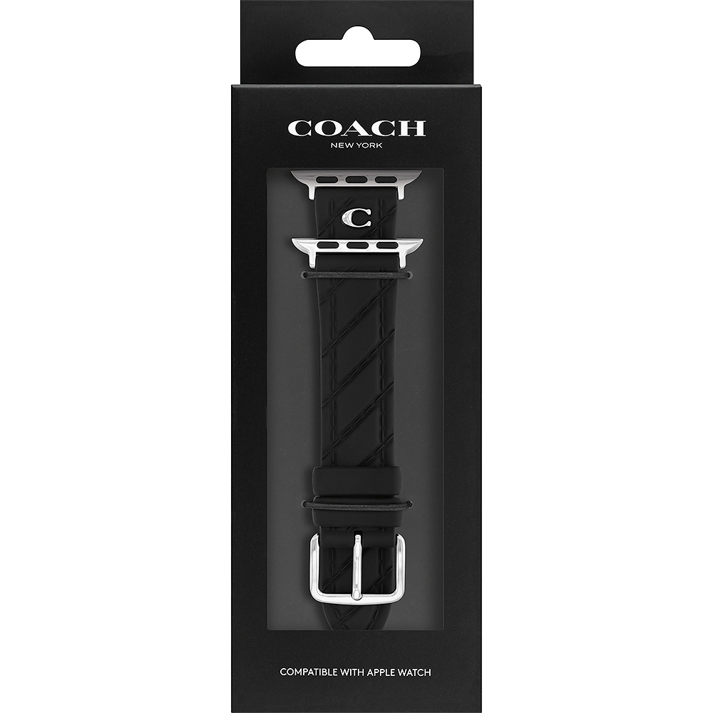 COACH Apple Watch 錶帶 38/40/41mm適用 黑色菱格紋矽膠錶帶 520快樂 送禮禮物(不含手錶), , large