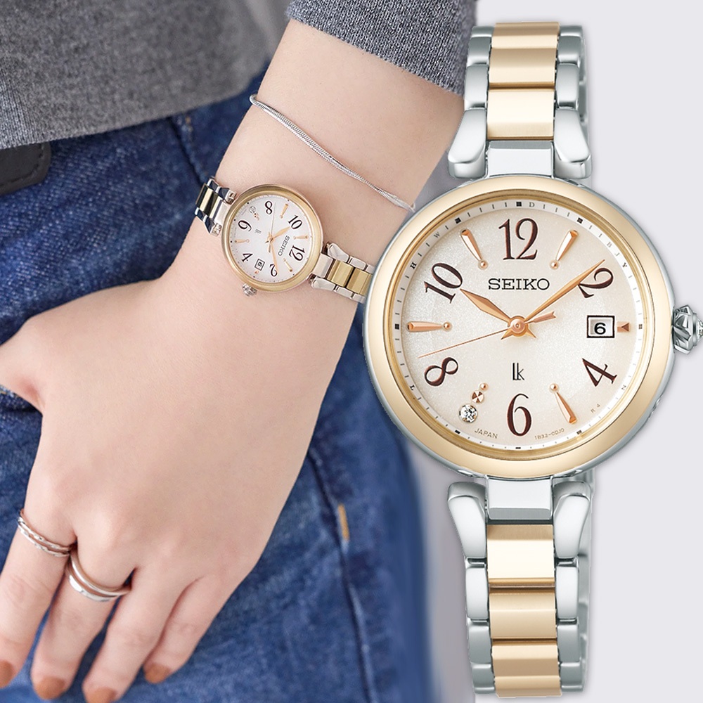 SEIKO 精工 LUKIA 花卉系列鈦金屬太陽能電波鑽石女錶 SSQW086J/1B32-0BK0K, , large