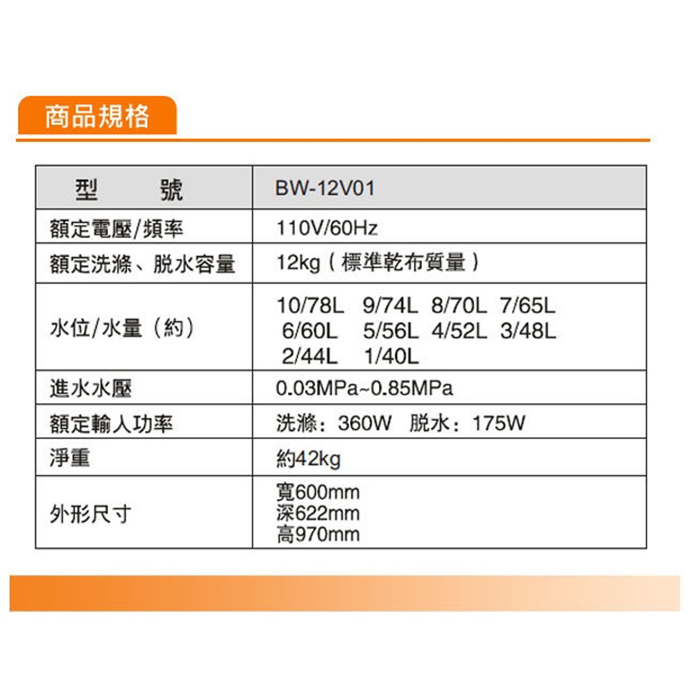 KOLIN 歌林 直驅變頻 12KG單槽洗衣機 BW-12V01, , large