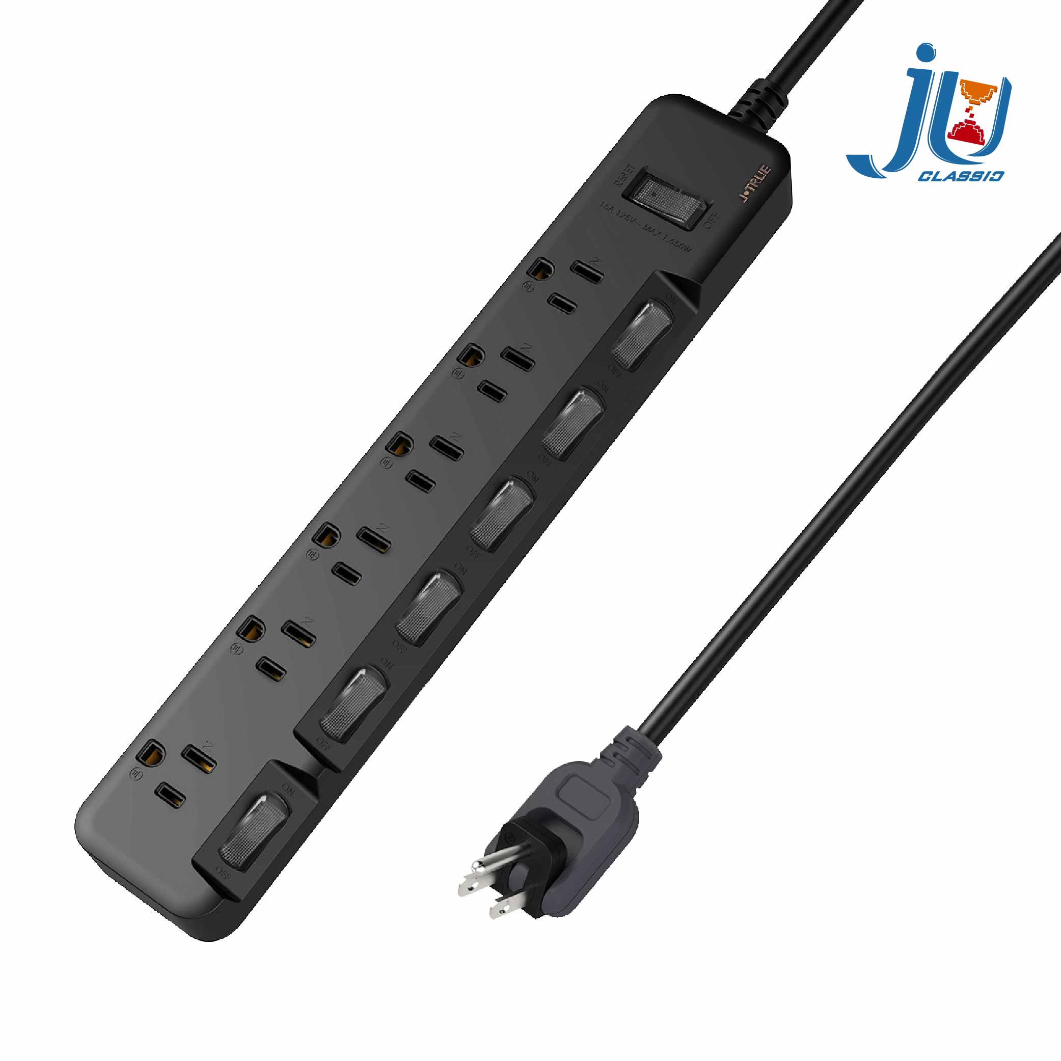 鉅玉經典｜3-hole extension cable, 7 cutters, 6 sockets, matte black 1.8MM JE-3766BK-6, , large