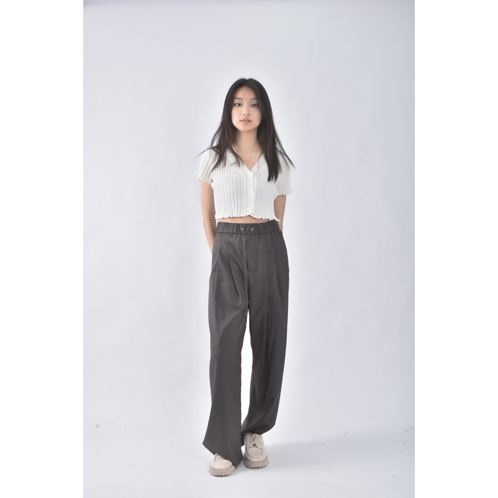 (L) studio doe高腰質感棉質綠色長褲二手衣, , large