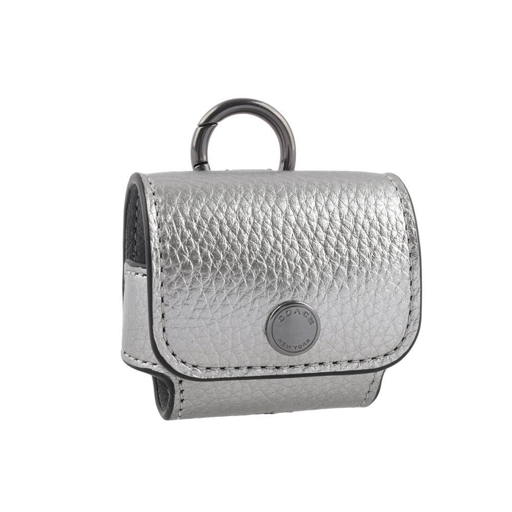 COACH 荔枝皮革及小牛皮 Airpods Pro 無線耳機套/金屬灰, , large