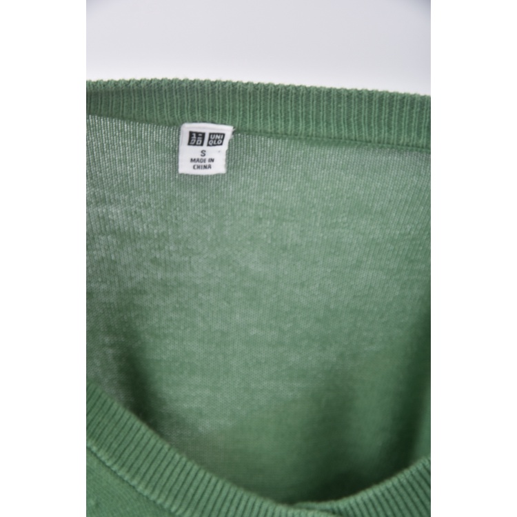 (S) uniqlo質感棉質綠色長袖上衣二手衣, , large