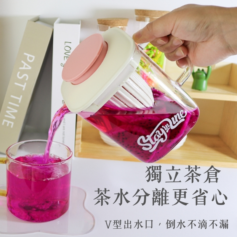 Purple 850ml Square Glass Teapot with Independent Infuser , , large