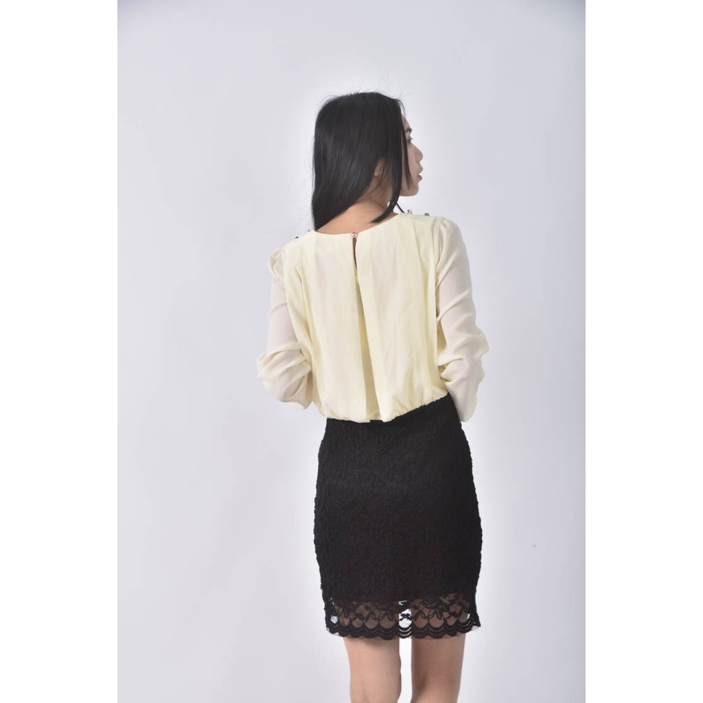 (S) eyescream拼色白色洋裝二手衣, , large