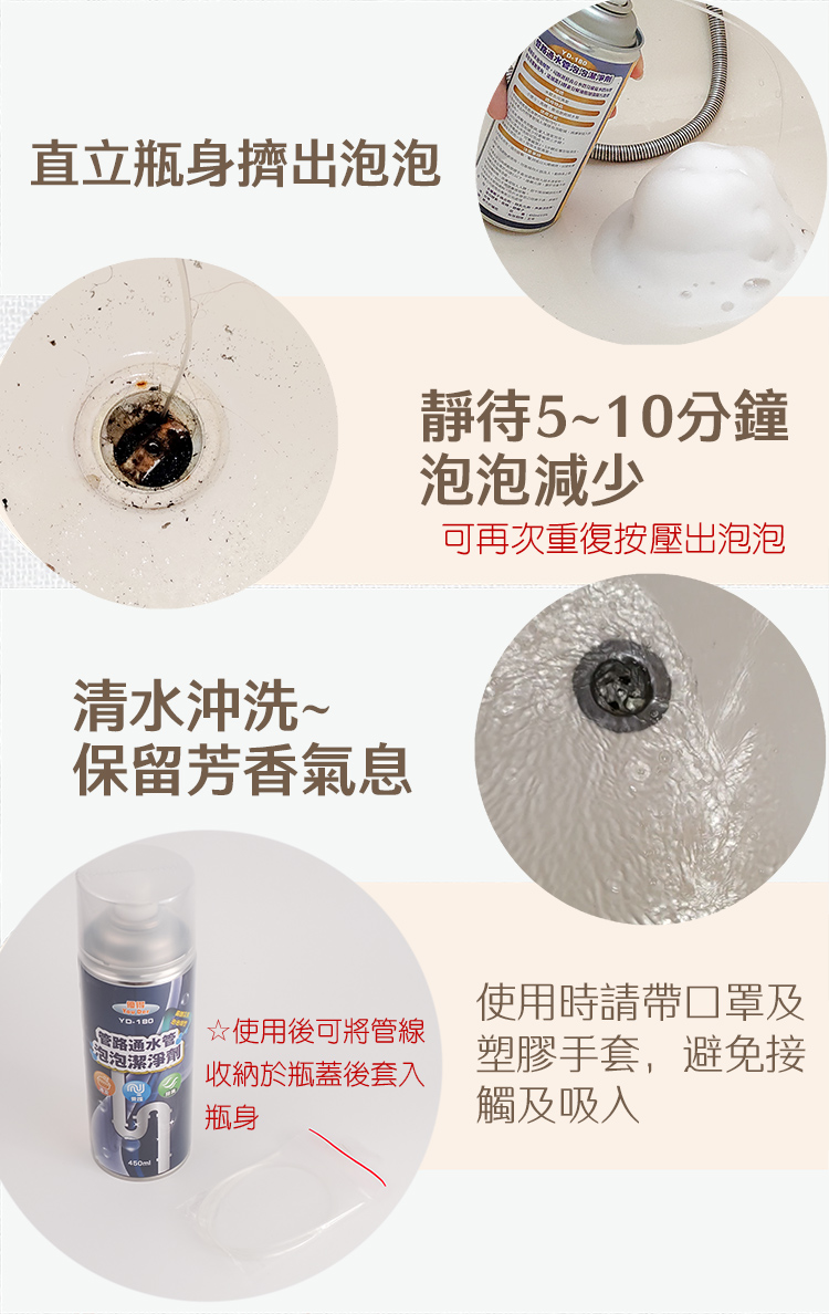 優得管路通水管泡泡清潔劑-450ml-2入, , large