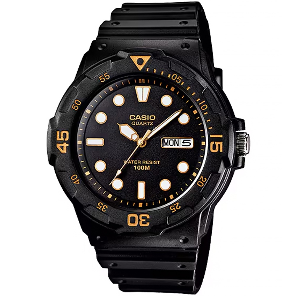CASIO 卡西歐DIVER LOOK 潛水運動風手錶-黑x橘黃 MRW-200H-1EV, , large