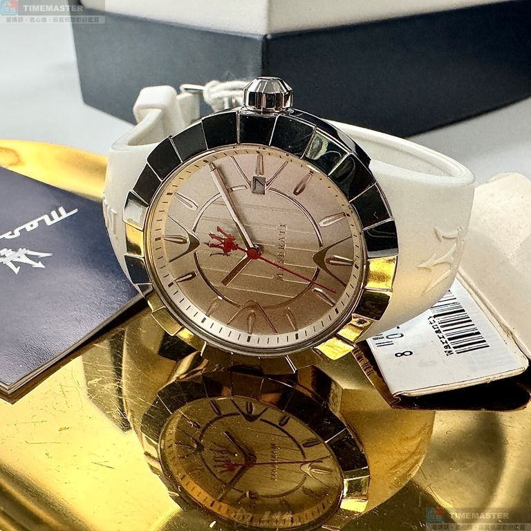 [星晴錶業]MASERATI手錶,38mm,R8851103503白色幾何立體圖形錶面銀錶殼白矽膠錶帶款, , large