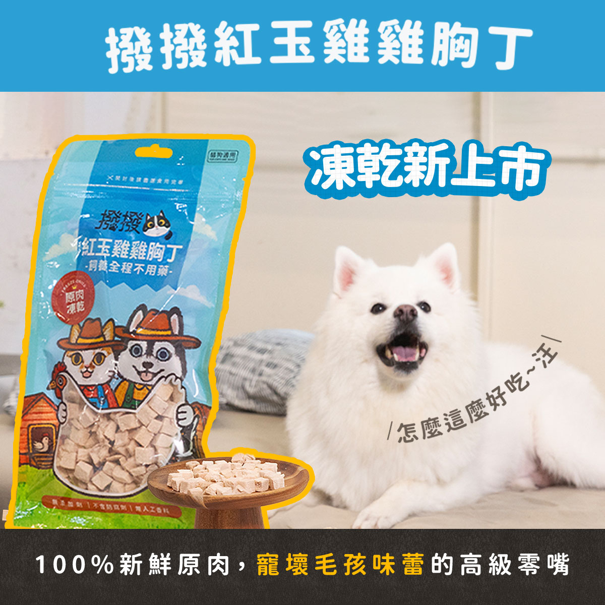 【撥撥】紅玉雞雞胸丁 - 飼養全程不用藥，貓狗適用原肉凍乾｜每包40g
