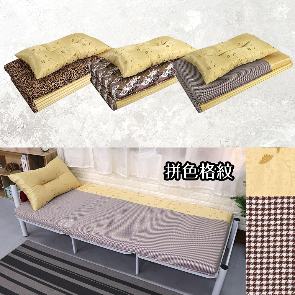 [台客嚴選] MIT稻香拚色冬夏兩用竹面單人床墊-附同色記憶枕-拼色格紋 台灣製 學生床墊 學生床墊 外宿床墊, , large