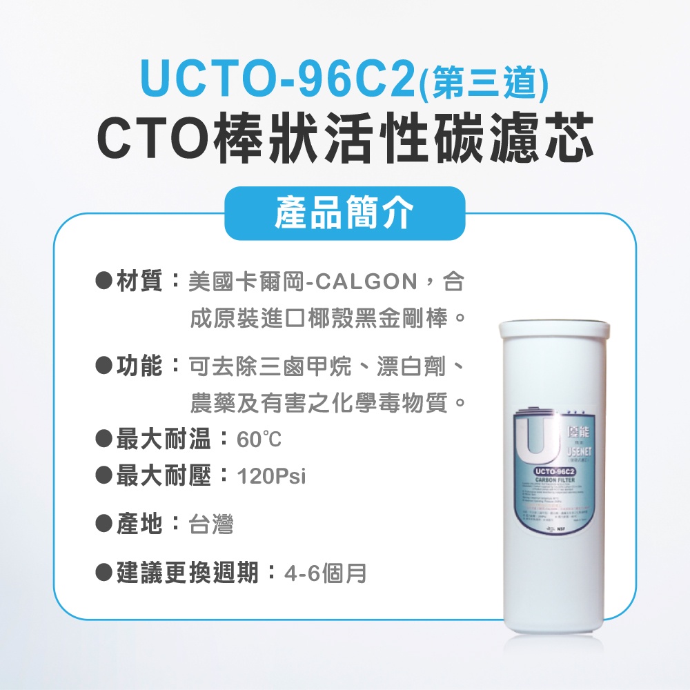 【麗水生活】優能U型 UCTO-96C2 棒狀活性碳 便捷式 快拆濾心 U系列 特殊規格 拋棄式棒狀濾心濾芯, , large
