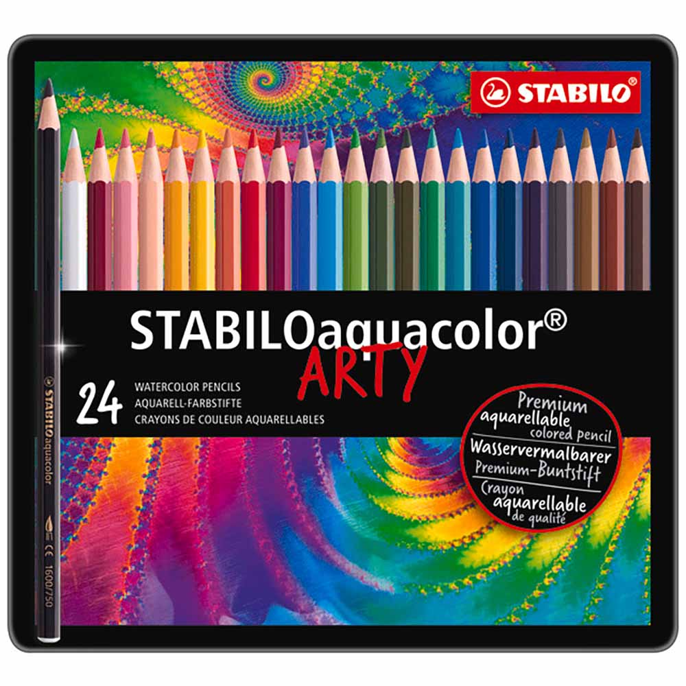 STABILO 德國 思筆樂 Aquacolor 水彩樂水溶性色鉛筆 鐵盒 24色組/盒 ST1624-5, , large