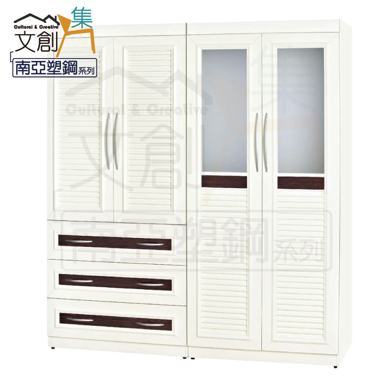 【文創集】凱菲 環保6.1尺南亞塑鋼百葉四門三抽高衣櫃/收納櫃(客約商品), , large