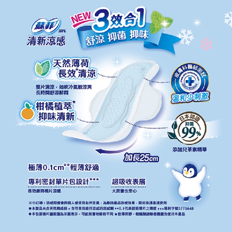 蘇菲清新涼感衛生棉薄荷清涼25cm13片, , large