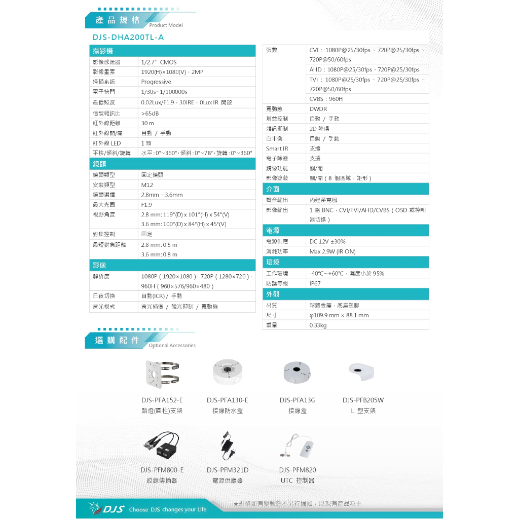 昌運監視器 DJS-DHA200TL-A 200萬聲音紅外線半球型攝影機 內建麥克風 監視器 智慧紅外線 方便安裝, , large