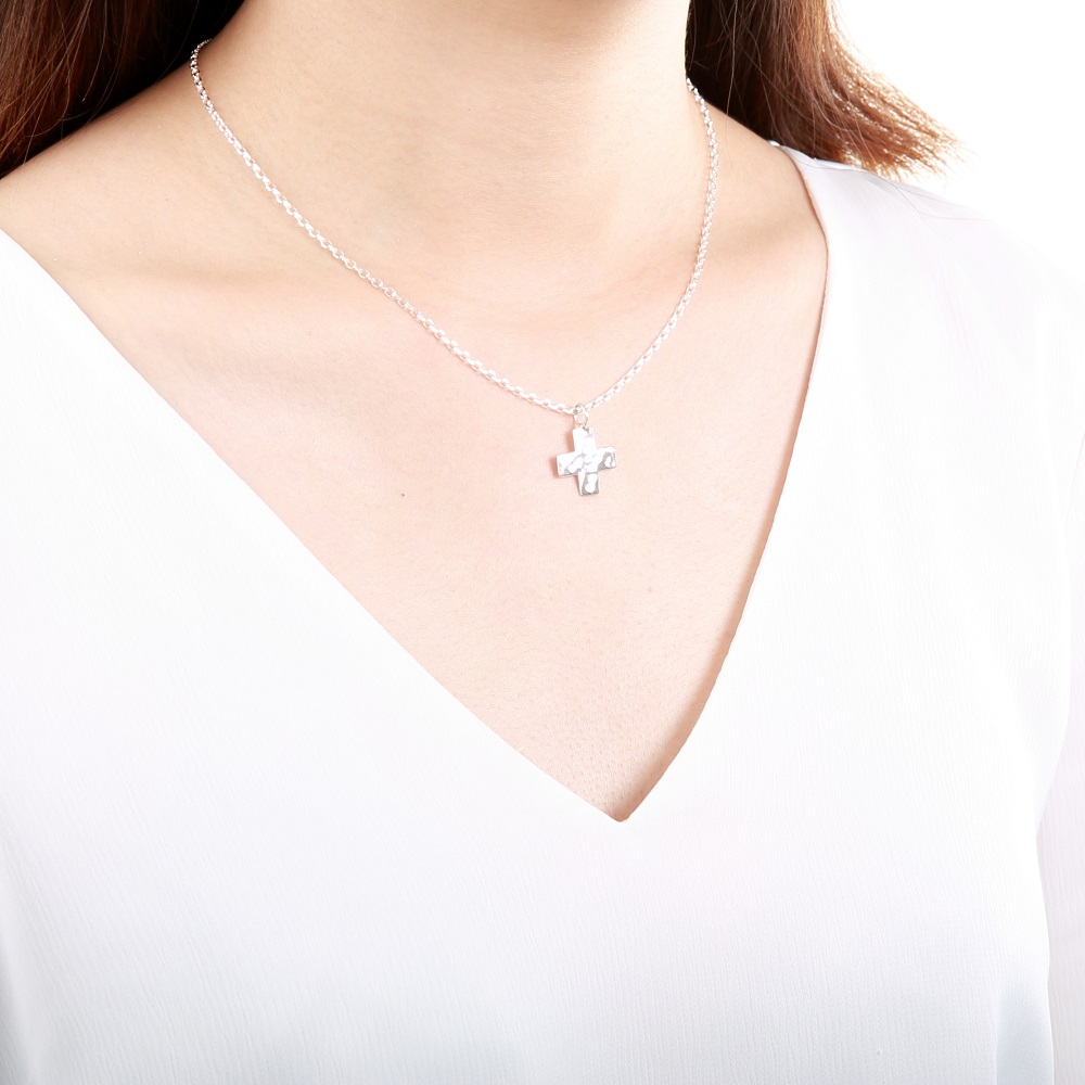 【Angel & Me】Large Hammered Prayer Cross s925 sterling silver necklace gift, , large