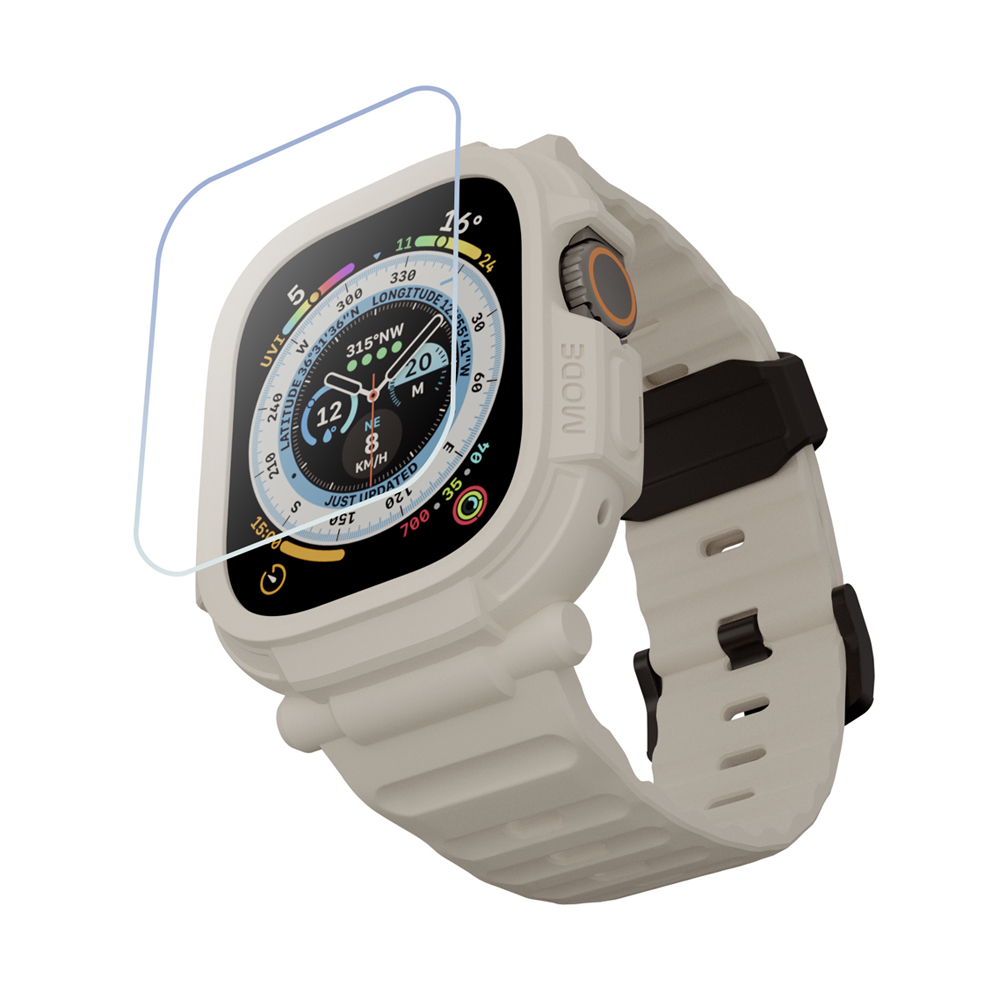 Elkson Apple Watch Ultra 49mm Quattro Pro 2.0一體成形錶帶9H鋼化膜-星光白, , large