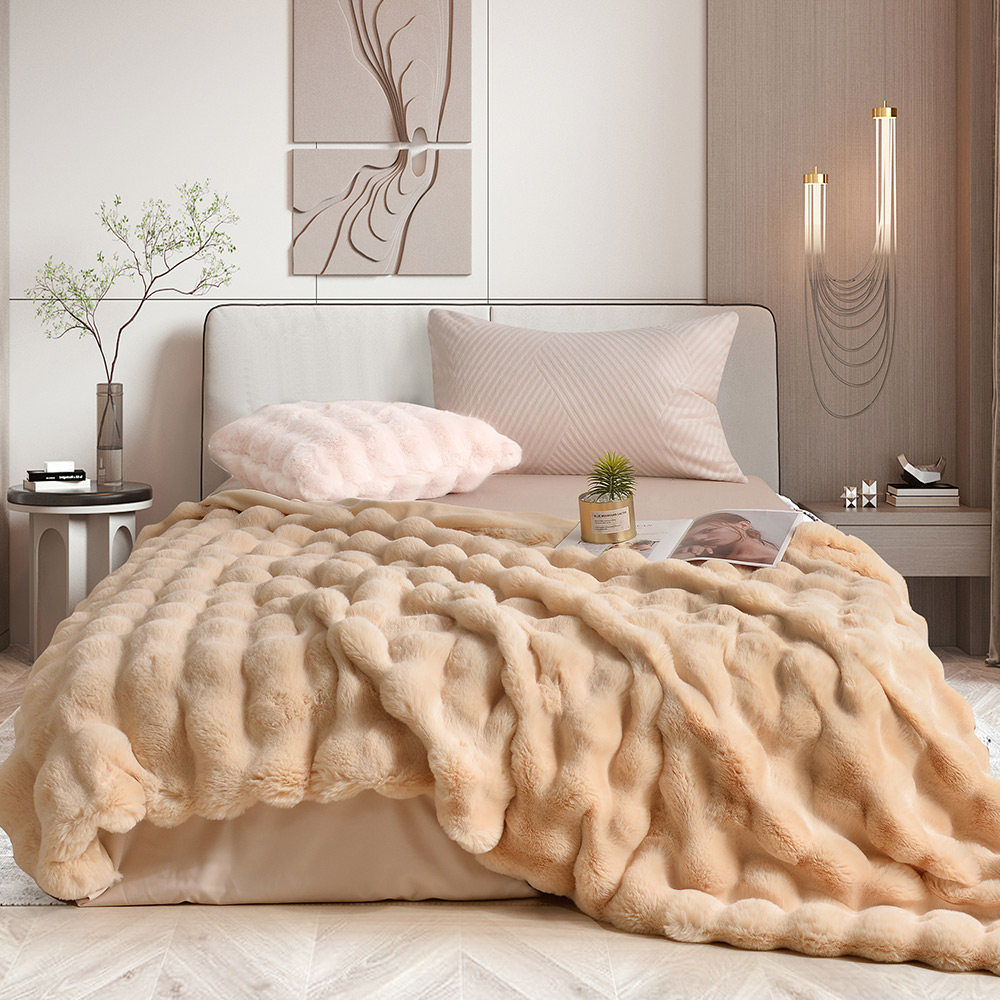 [LY SHIN BEDDING] Betrise Brown | Prague imitation rabbit plush fur blanket (large size 180x210cm), , large