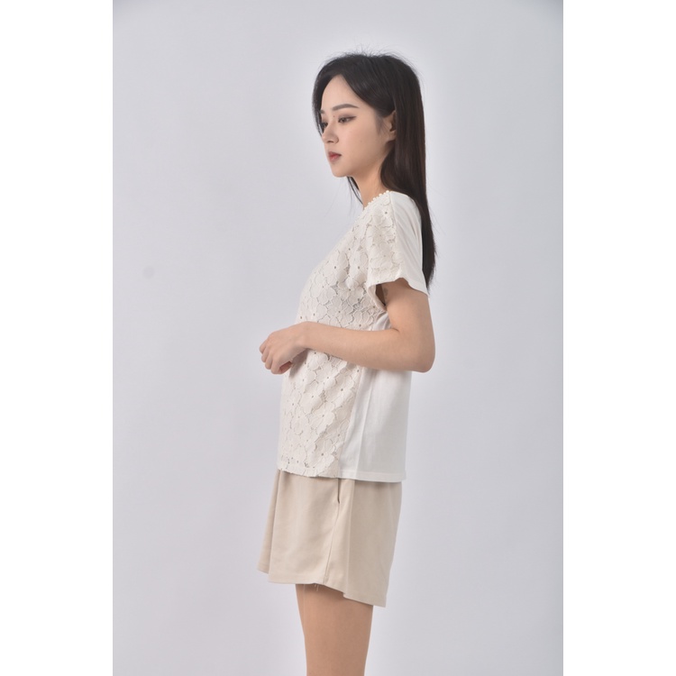 (S) earth music ecology質感棉質圓領白色短袖上衣二手衣, , large