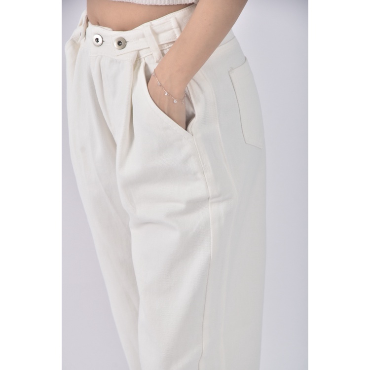 (S) minimatters高腰棉質純棉白色長褲二手衣, , large