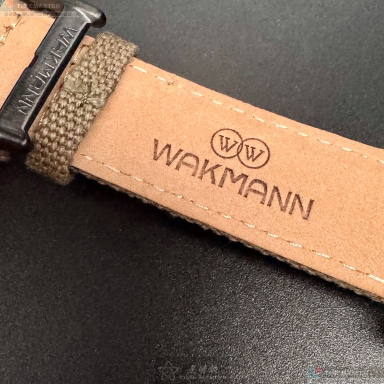 [星晴錶業]WAKMANN手錶,44mm,WA00041黑色錶面黑錶殼卡其色複合材質錶帶款, , large
