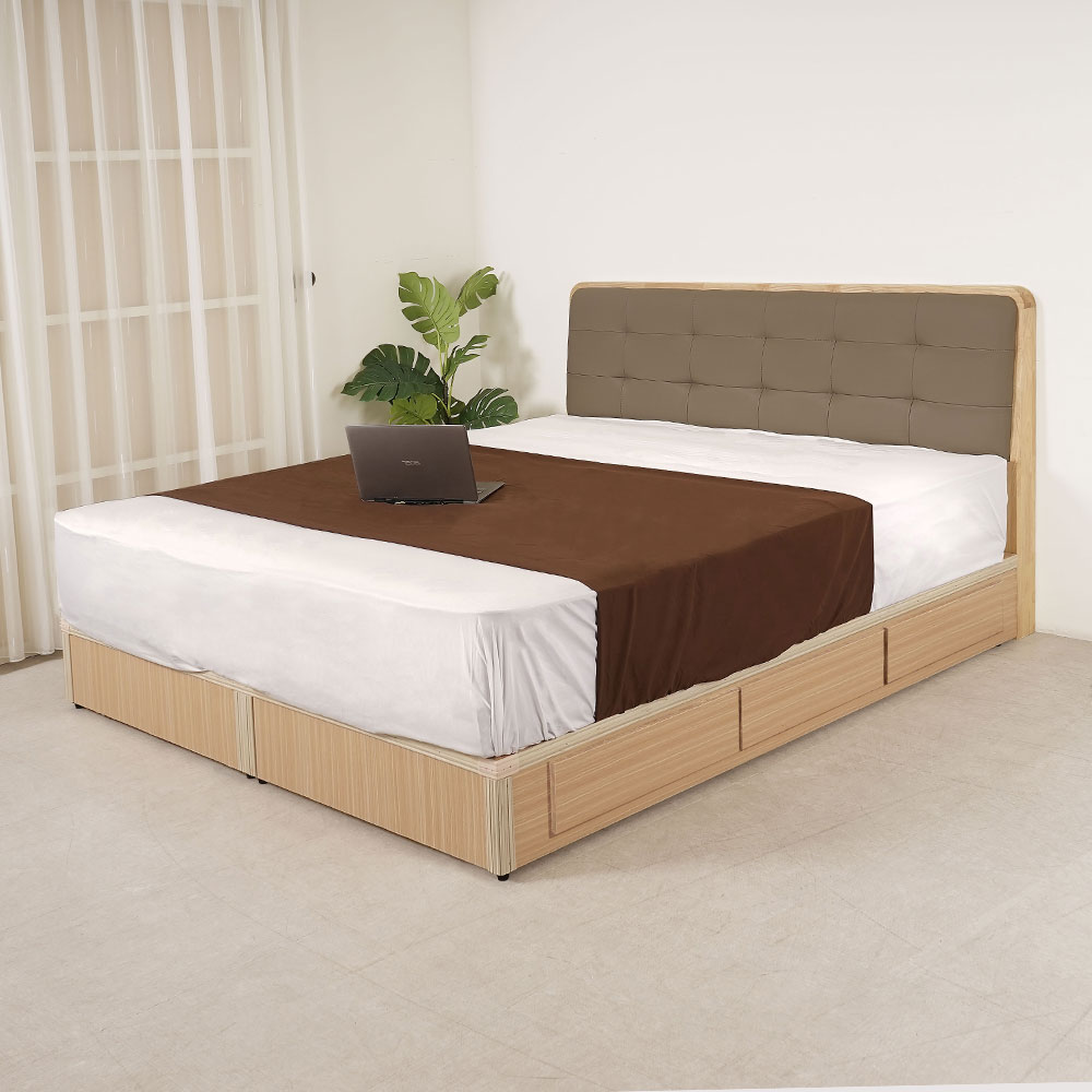【Homelike】 喜家居雙人加大6尺六抽屜床組-原木色(2531), , large